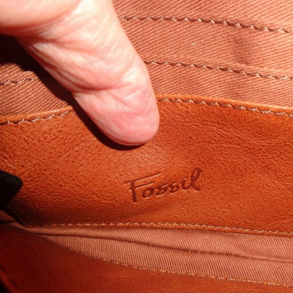 Fossil Brown Floral Boho Embroidered Tan Leather Wristlet Wallet Clutch … - Picture 6 of 6